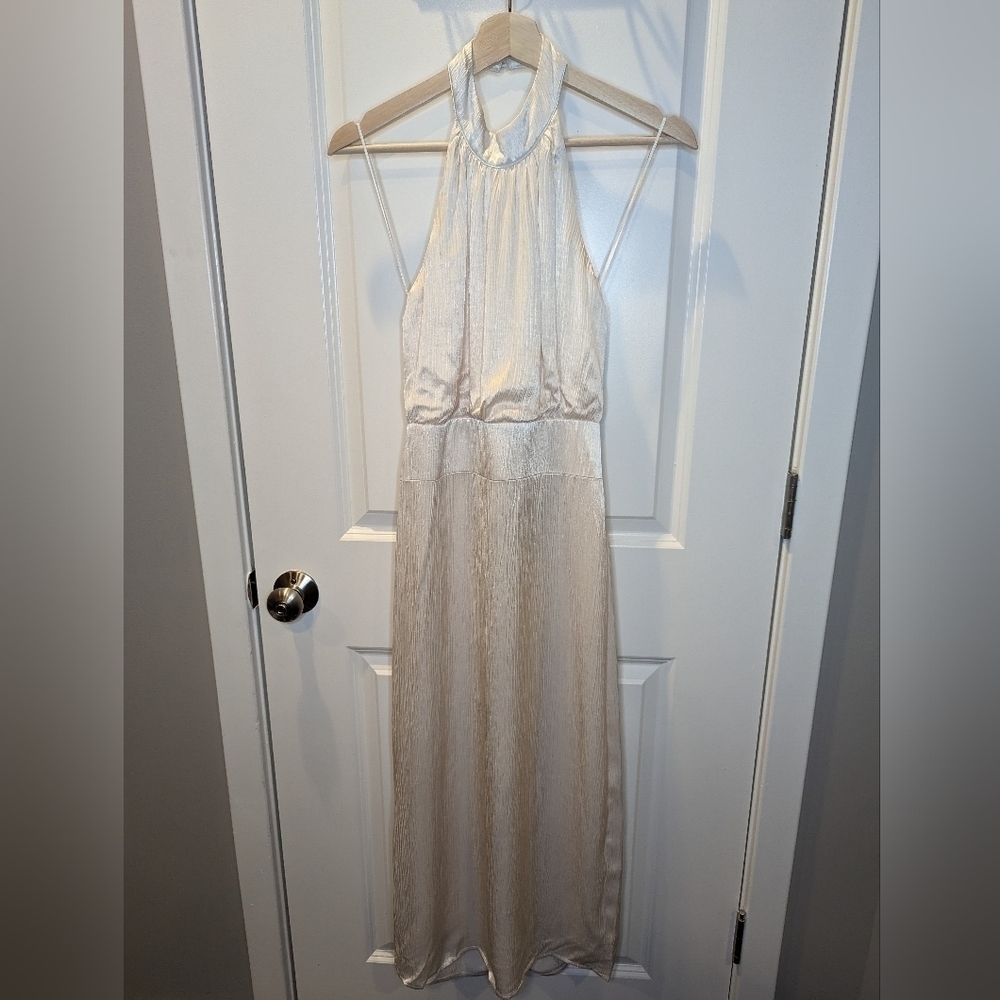 Anthropologie Champagne Maxi Gown Halter Neck Column Dress Size Small